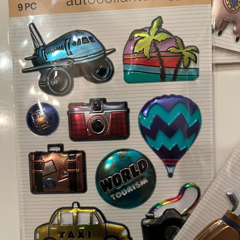 Metallic Puffy Stickers 10 Packs (Space Ocean Llamas Travel Sports) NEW‎